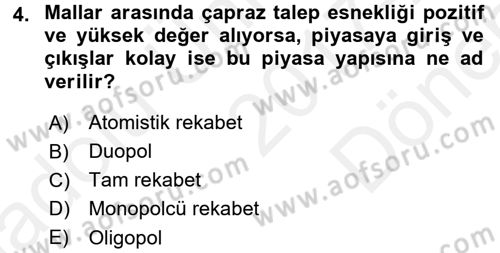 Sanayi Ekonomisi Dersi 2017 - 2018 Yılı (Final) Dönem Sonu Sınav Soruları 4. Soru