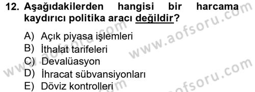 Uluslararası İktisat Politikası Dersi 2012 - 2013 Yılı (Vize) Ara Sınav Soruları 12. Soru