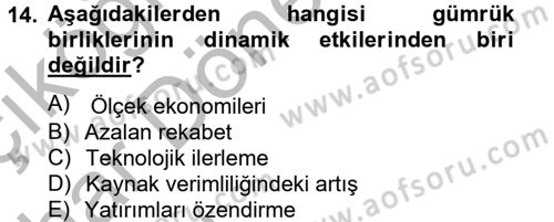 Uluslararası İktisat Politikası Dersi 2012 - 2013 Yılı (Vize) Ara Sınav Soruları 14. Soru