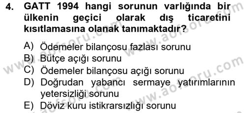 Uluslararası İktisat Politikası Dersi 2012 - 2013 Yılı (Vize) Ara Sınav Soruları 4. Soru