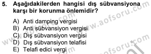 Uluslararası İktisat Politikası Dersi 2012 - 2013 Yılı (Vize) Ara Sınav Soruları 5. Soru