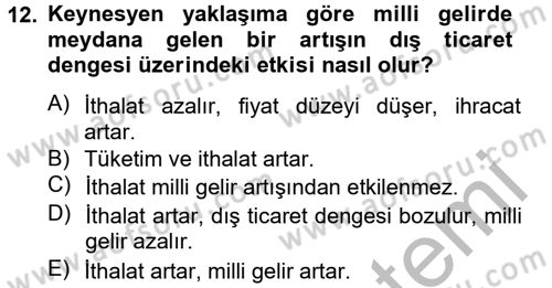 Uluslararası İktisat Politikası Dersi 2012 - 2013 Yılı (Final) Dönem Sonu Sınav Soruları 12. Soru