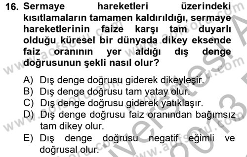 Uluslararası İktisat Politikası Dersi 2012 - 2013 Yılı (Final) Dönem Sonu Sınav Soruları 16. Soru