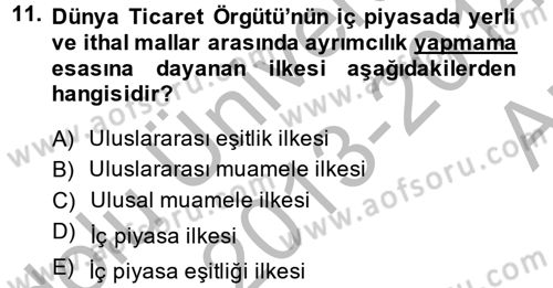 Uluslararası İktisat Politikası Dersi 2013 - 2014 Yılı (Vize) Ara Sınav Soruları 11. Soru