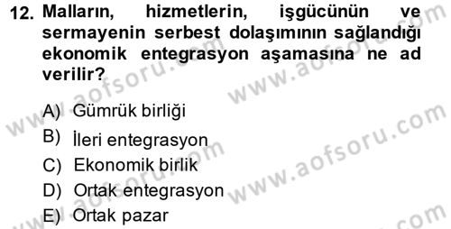 Uluslararası İktisat Politikası Dersi 2013 - 2014 Yılı (Vize) Ara Sınav Soruları 12. Soru