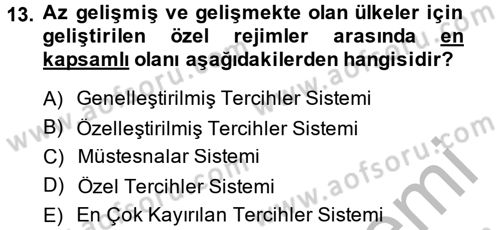 Uluslararası İktisat Politikası Dersi 2013 - 2014 Yılı (Vize) Ara Sınav Soruları 13. Soru