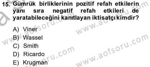 Uluslararası İktisat Politikası Dersi 2013 - 2014 Yılı (Vize) Ara Sınav Soruları 15. Soru