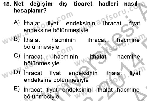 Uluslararası İktisat Politikası Dersi 2013 - 2014 Yılı (Vize) Ara Sınav Soruları 18. Soru