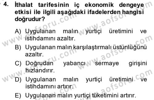 Uluslararası İktisat Politikası Dersi 2013 - 2014 Yılı (Vize) Ara Sınav Soruları 4. Soru