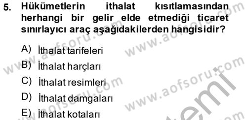 Uluslararası İktisat Politikası Dersi 2013 - 2014 Yılı (Vize) Ara Sınav Soruları 5. Soru