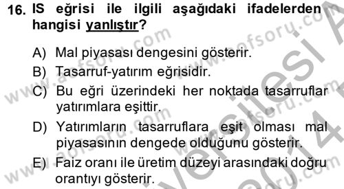 Uluslararası İktisat Politikası Dersi 2013 - 2014 Yılı (Final) Dönem Sonu Sınav Soruları 16. Soru