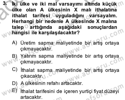 Uluslararası İktisat Politikası Dersi 2013 - 2014 Yılı (Final) Dönem Sonu Sınav Soruları 3. Soru