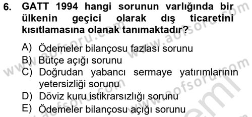Uluslararası İktisat Politikası Dersi 2013 - 2014 Yılı Tek Ders Sınav Soruları 6. Soru