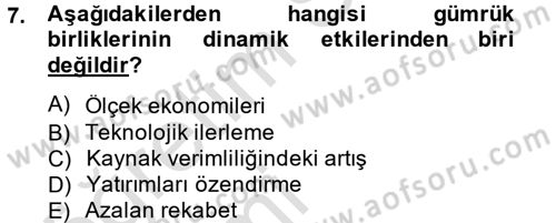 Uluslararası İktisat Politikası Dersi 2013 - 2014 Yılı Tek Ders Sınav Soruları 7. Soru