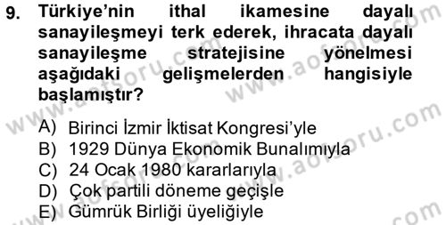 Uluslararası İktisat Politikası Dersi 2013 - 2014 Yılı Tek Ders Sınav Soruları 9. Soru