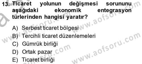 Uluslararası İktisat Politikası Dersi 2014 - 2015 Yılı (Vize) Ara Sınav Soruları 13. Soru