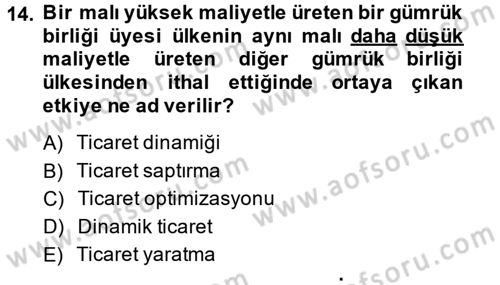 Uluslararası İktisat Politikası Dersi 2014 - 2015 Yılı (Vize) Ara Sınav Soruları 14. Soru