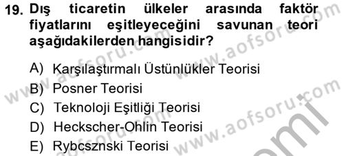 Uluslararası İktisat Politikası Dersi 2014 - 2015 Yılı (Vize) Ara Sınav Soruları 19. Soru
