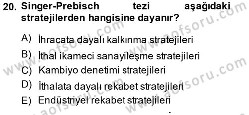 Uluslararası İktisat Politikası Dersi 2014 - 2015 Yılı (Vize) Ara Sınav Soruları 20. Soru