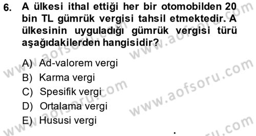 Uluslararası İktisat Politikası Dersi 2014 - 2015 Yılı (Vize) Ara Sınav Soruları 6. Soru