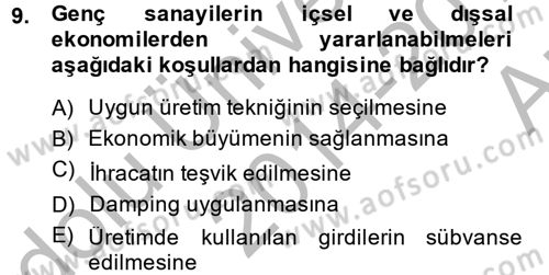 Uluslararası İktisat Politikası Dersi 2014 - 2015 Yılı (Vize) Ara Sınav Soruları 9. Soru