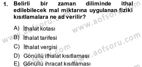 Uluslararası İktisat Politikası Dersi 2014 - 2015 Yılı (Final) Dönem Sonu Sınav Soruları 1. Soru