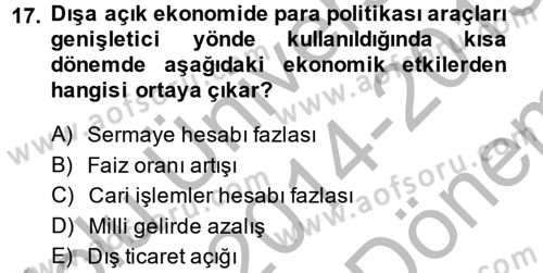 Uluslararası İktisat Politikası Dersi 2014 - 2015 Yılı (Final) Dönem Sonu Sınav Soruları 17. Soru