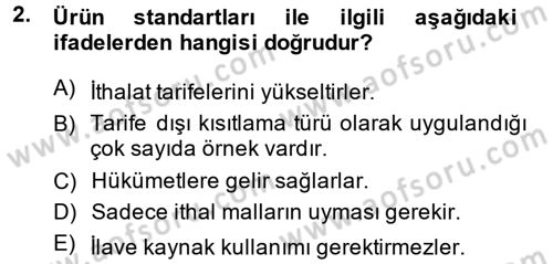 Uluslararası İktisat Politikası Dersi 2014 - 2015 Yılı (Final) Dönem Sonu Sınav Soruları 2. Soru
