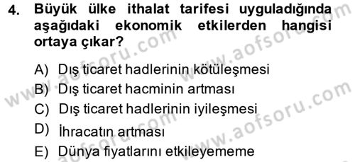 Uluslararası İktisat Politikası Dersi 2014 - 2015 Yılı (Final) Dönem Sonu Sınav Soruları 4. Soru