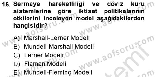 Uluslararası İktisat Politikası Dersi 2014 - 2015 Yılı Tek Ders Sınav Soruları 16. Soru