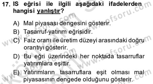 Uluslararası İktisat Politikası Dersi 2014 - 2015 Yılı Tek Ders Sınav Soruları 17. Soru