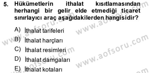 Uluslararası İktisat Politikası Dersi 2014 - 2015 Yılı Tek Ders Sınav Soruları 5. Soru