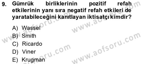 Uluslararası İktisat Politikası Dersi 2014 - 2015 Yılı Tek Ders Sınav Soruları 9. Soru