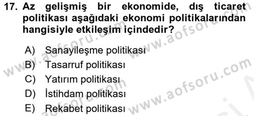 Uluslararası İktisat Politikası Dersi 2015 - 2016 Yılı (Vize) Ara Sınav Soruları 17. Soru