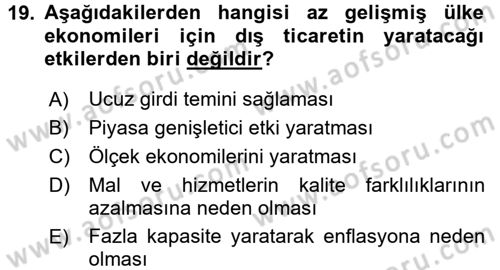 Uluslararası İktisat Politikası Dersi 2015 - 2016 Yılı (Vize) Ara Sınav Soruları 19. Soru