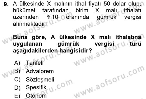 Uluslararası İktisat Politikası Dersi 2015 - 2016 Yılı (Vize) Ara Sınav Soruları 9. Soru