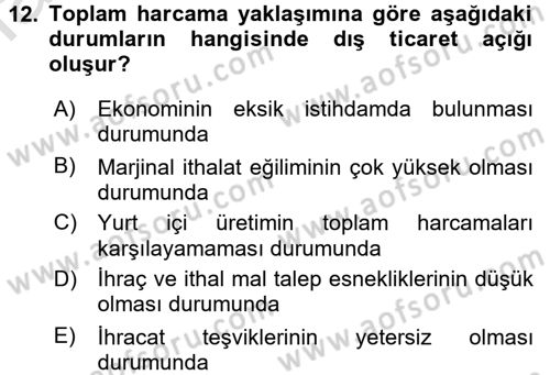 Uluslararası İktisat Politikası Dersi 2015 - 2016 Yılı (Final) Dönem Sonu Sınav Soruları 12. Soru