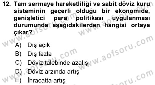 Uluslararası İktisat Politikası Dersi 2015 - 2016 Yılı Tek Ders Sınav Soruları 12. Soru