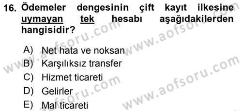 Uluslararası İktisat Politikası Dersi 2015 - 2016 Yılı Tek Ders Sınav Soruları 16. Soru