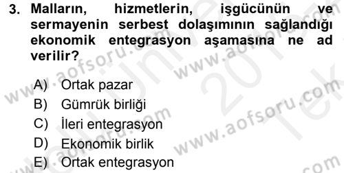 Uluslararası İktisat Politikası Dersi 2015 - 2016 Yılı Tek Ders Sınav Soruları 3. Soru