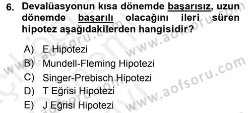 Uluslararası İktisat Politikası Dersi 2015 - 2016 Yılı Tek Ders Sınav Soruları 6. Soru