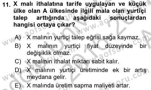 Uluslararası İktisat Politikası Dersi 2016 - 2017 Yılı (Vize) Ara Sınav Soruları 11. Soru