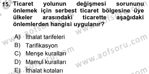 Uluslararası İktisat Politikası Dersi 2016 - 2017 Yılı (Vize) Ara Sınav Soruları 15. Soru