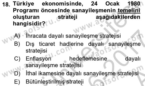 Uluslararası İktisat Politikası Dersi 2016 - 2017 Yılı (Vize) Ara Sınav Soruları 18. Soru
