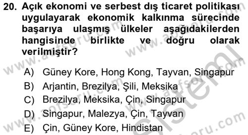 Uluslararası İktisat Politikası Dersi 2016 - 2017 Yılı (Vize) Ara Sınav Soruları 20. Soru