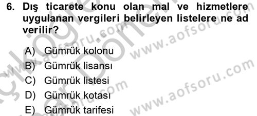 Uluslararası İktisat Politikası Dersi 2016 - 2017 Yılı (Vize) Ara Sınav Soruları 6. Soru