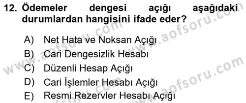 Uluslararası İktisat Politikası Dersi 2016 - 2017 Yılı (Final) Dönem Sonu Sınav Soruları 12. Soru
