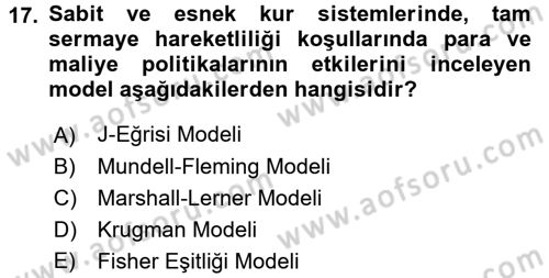 Uluslararası İktisat Politikası Dersi 2016 - 2017 Yılı (Final) Dönem Sonu Sınav Soruları 17. Soru