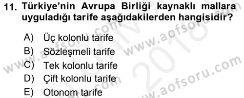 Uluslararası İktisat Politikası Dersi 2017 - 2018 Yılı 3 Ders Sınav Soruları 11. Soru