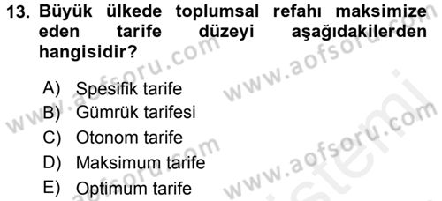 Uluslararası İktisat Politikası Dersi 2017 - 2018 Yılı 3 Ders Sınav Soruları 13. Soru